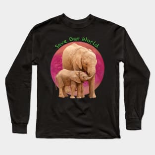 Save Our World - Elephants in Medium Brown. Long Sleeve T-Shirt